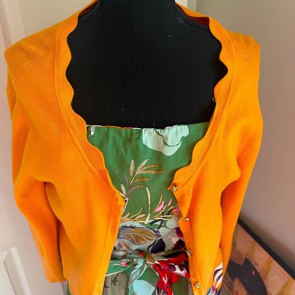 NEW YORK & CO 2 Pieces- Floral Strapless Dress w/Orange Cardigan Sweater - Picture 9 of 11